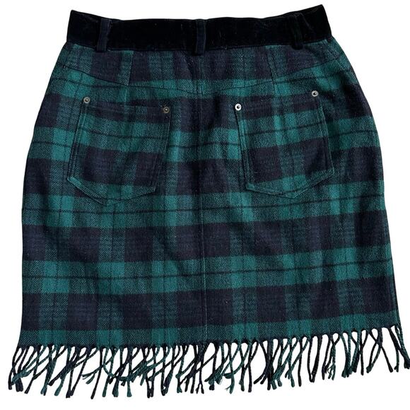 90s Express Green Plaid Skirt Fringe Velvet Waist Italy Fits Like Small Grunge - Picture 2 of 7
